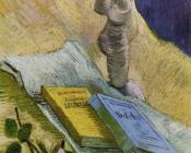 文森特 威廉 梵高 : 静物画有石膏雕像，一朵玫瑰和两本小说